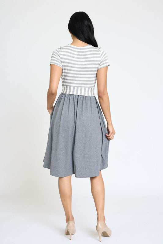 EG fashion Short Sleeve Stripe Sash Dress
