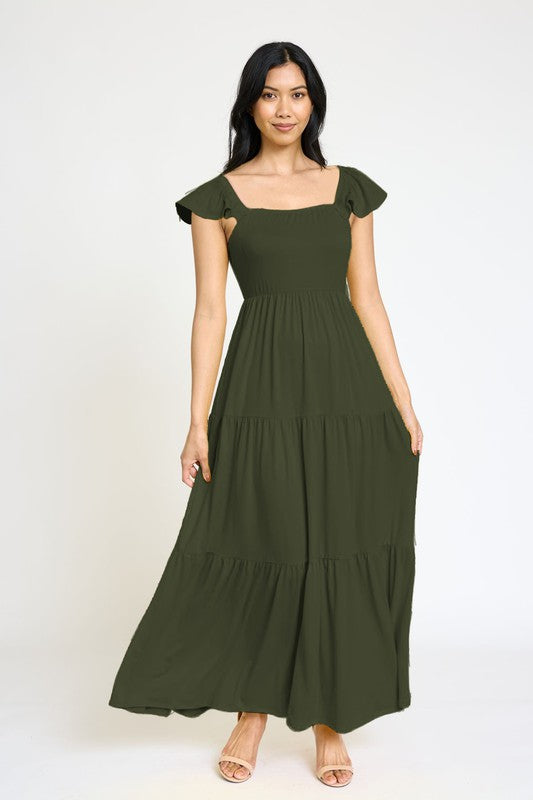 EG fashion Flutter Sleeve Flowy Tiered Sundress