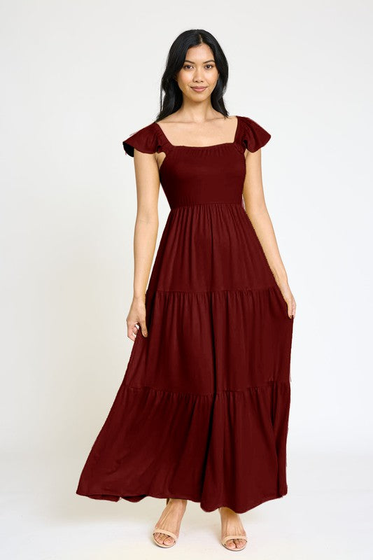 EG fashion Flutter Sleeve Flowy Tiered Sundress