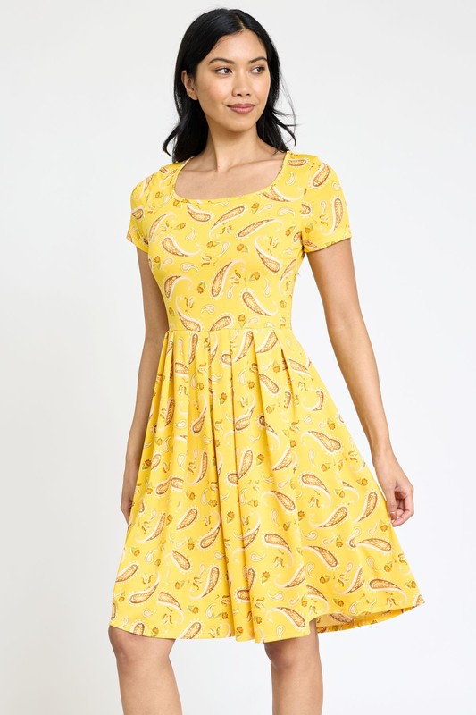 EG fashion Paisley Short Sleeve Pleated Midi Dress