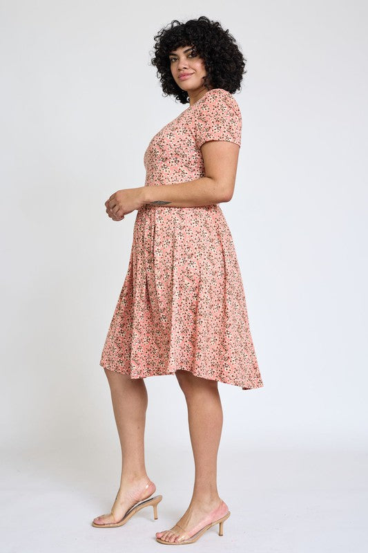 EG fashion Plus Floral Short Sleeve Pleated Midi Dress