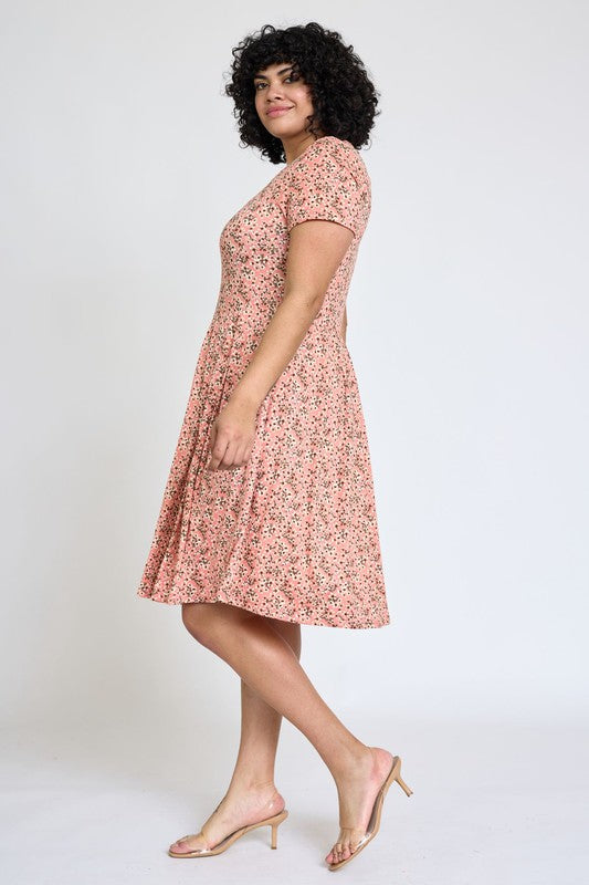 EG fashion Plus Floral Short Sleeve Pleated Midi Dress