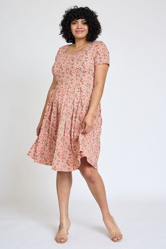 EG fashion Plus Floral Short Sleeve Pleated Midi Dress