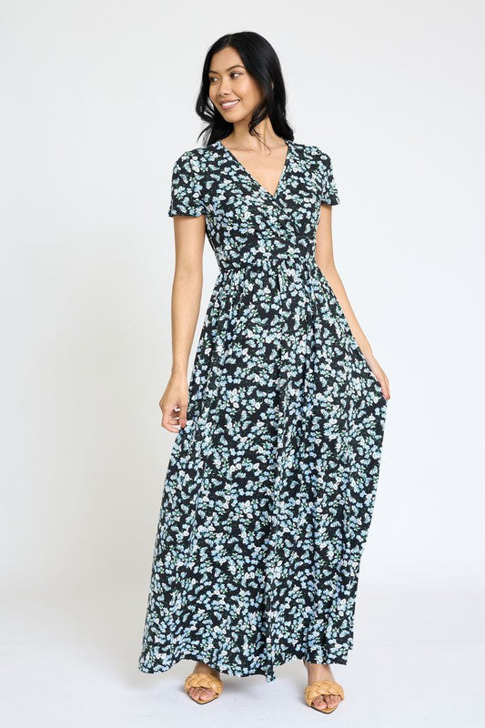 EG fashion Plus Spring Pattern Surplice Maxi Dress