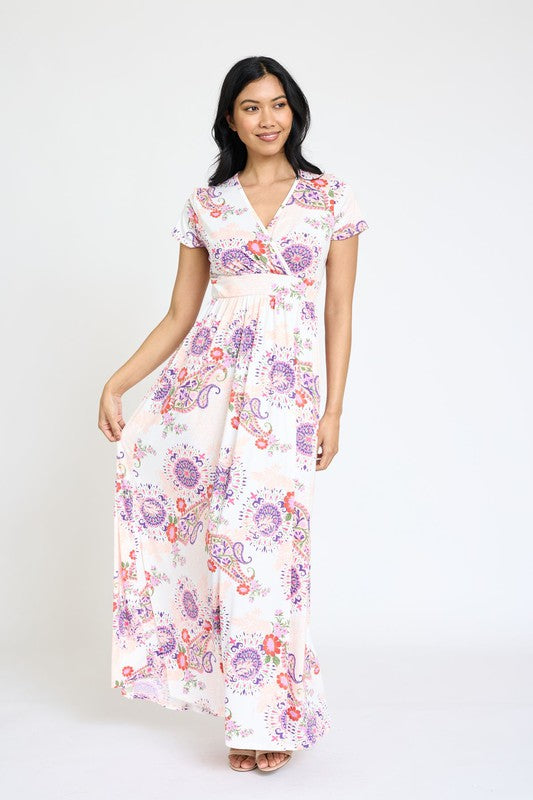 EG fashion Spring Pattern Surplice Maxi Dress