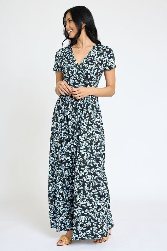 EG fashion Plus Spring Pattern Surplice Maxi Dress