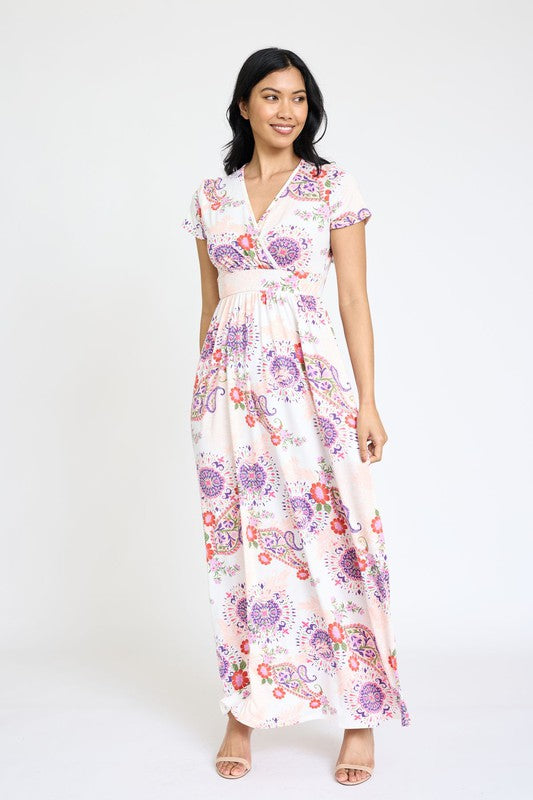 EG fashion Spring Pattern Surplice Maxi Dress