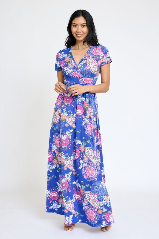 EG fashion Plus Spring Pattern Surplice Maxi Dress