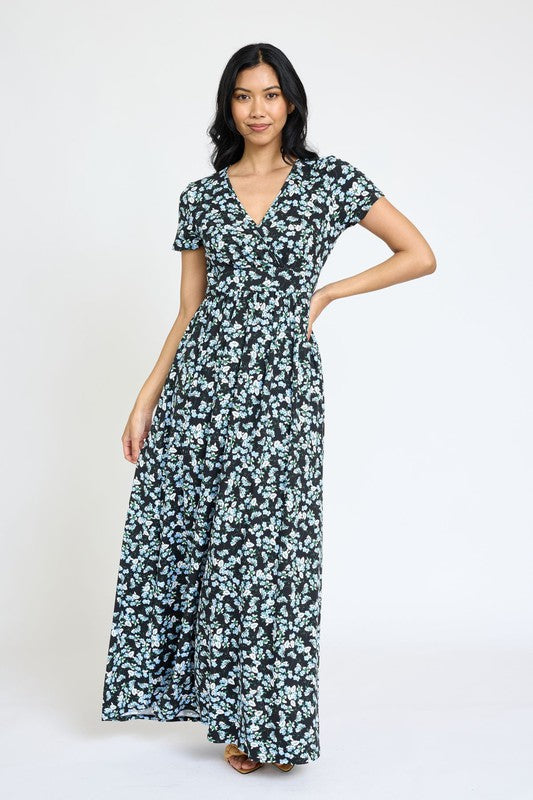 EG fashion Plus Spring Pattern Surplice Maxi Dress
