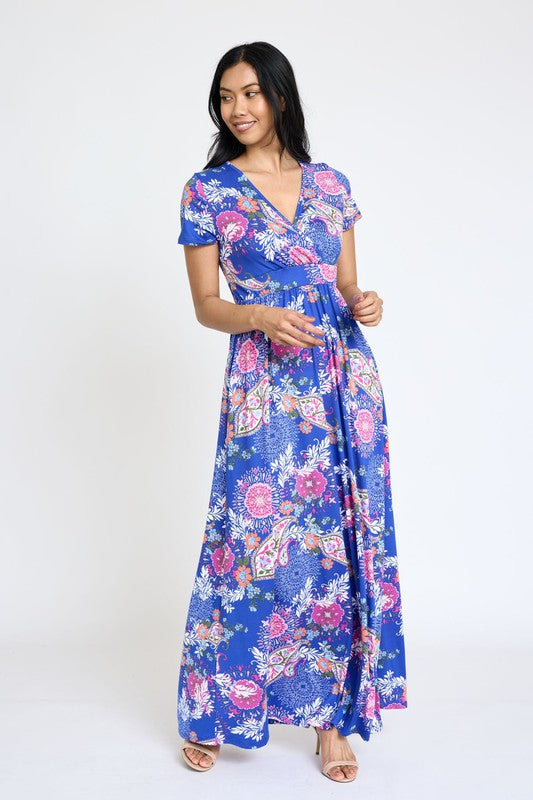 EG fashion Plus Spring Pattern Surplice Maxi Dress