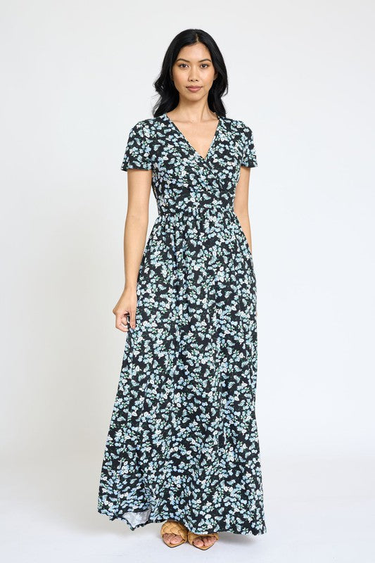 EG fashion Plus Spring Pattern Surplice Maxi Dress