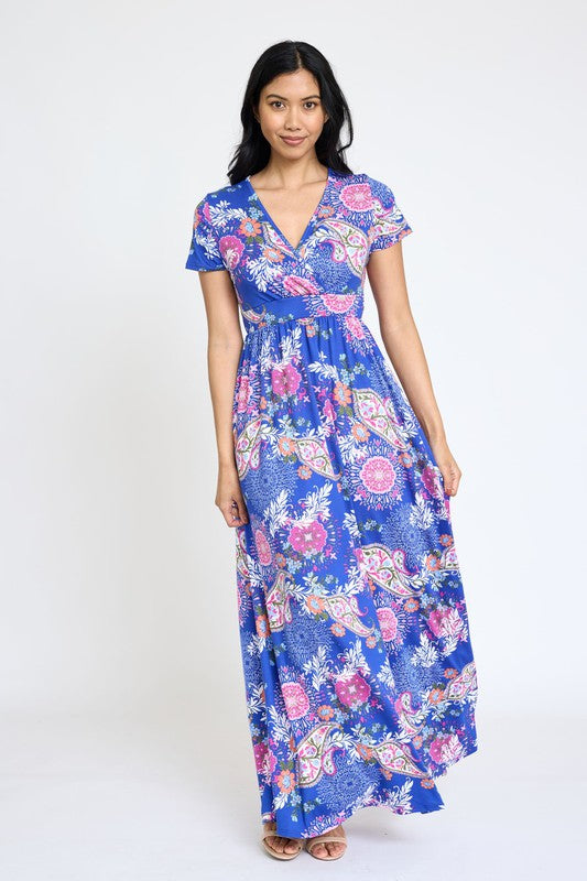 EG fashion Plus Spring Pattern Surplice Maxi Dress