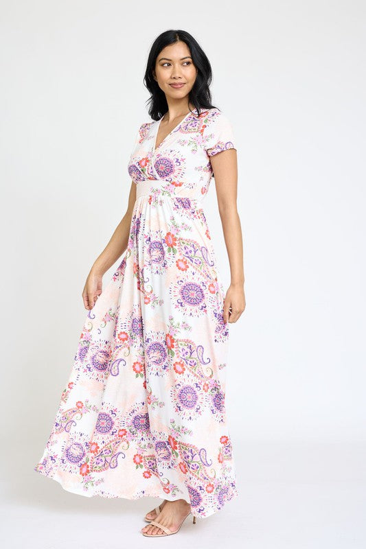 EG fashion Spring Pattern Surplice Maxi Dress