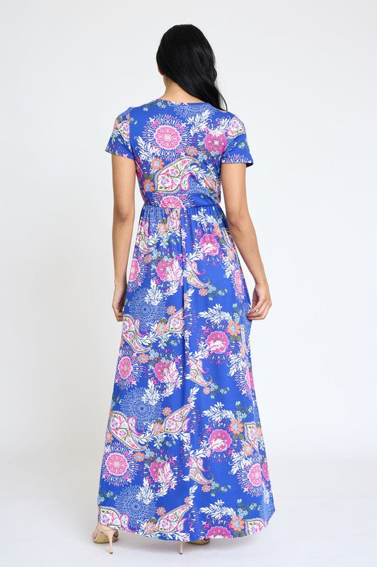EG fashion Plus Spring Pattern Surplice Maxi Dress