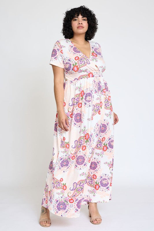 EG fashion Plus Spring Pattern Surplice Maxi Dress