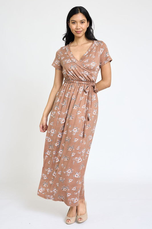 EG fashion Floral Surplice Bodice Sash Maxi Dress