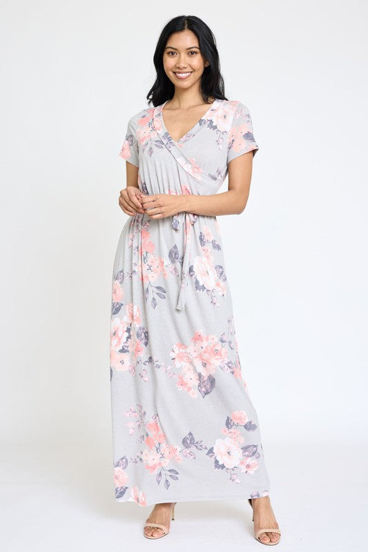 EG fashion Floral Surplice Bodice Sash Maxi Dress