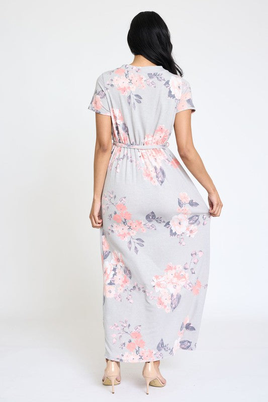 EG fashion Floral Surplice Bodice Sash Maxi Dress