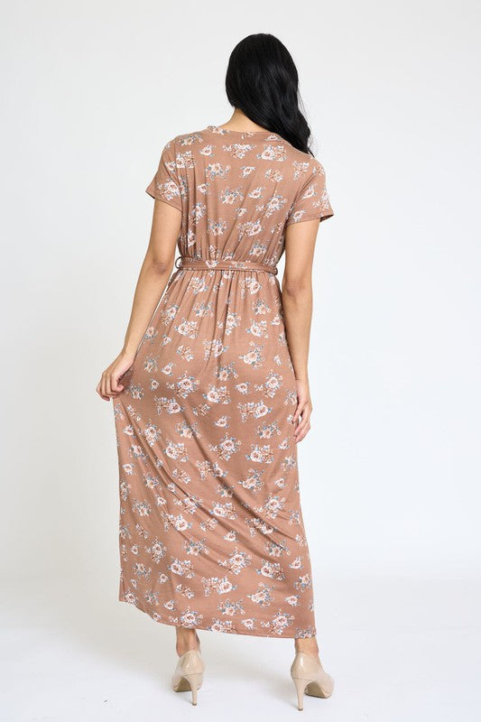 EG fashion Floral Surplice Bodice Sash Maxi Dress
