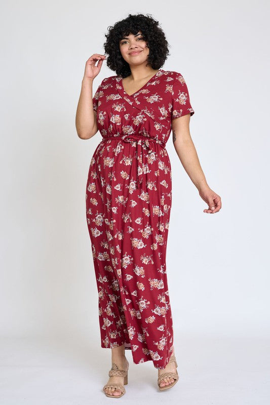 EG fashion Floral Surplice Bodice Sash Maxi Dress