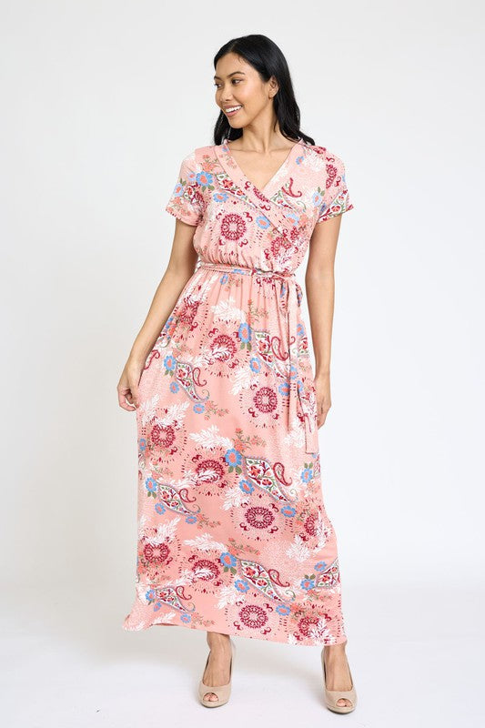 EG fashion Floral Surplice Bodice Sash Maxi Dress