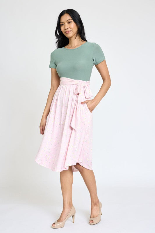 EG fashion Short Sleeve Floral Midi Dress