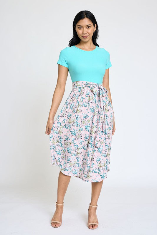 EG fashion Short Sleeve Floral Midi Dress