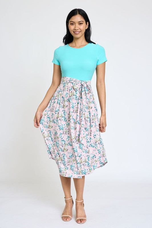 EG fashion Short Sleeve Floral Midi Dress