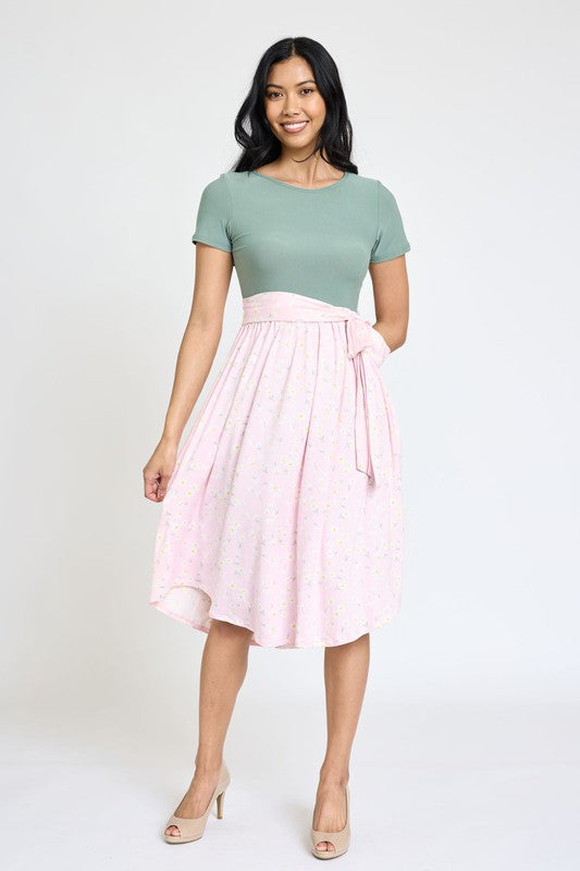 EG fashion Short Sleeve Floral Midi Dress