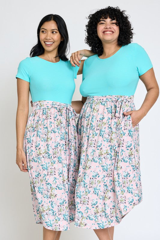 EG fashion Short Sleeve Floral Midi Dress