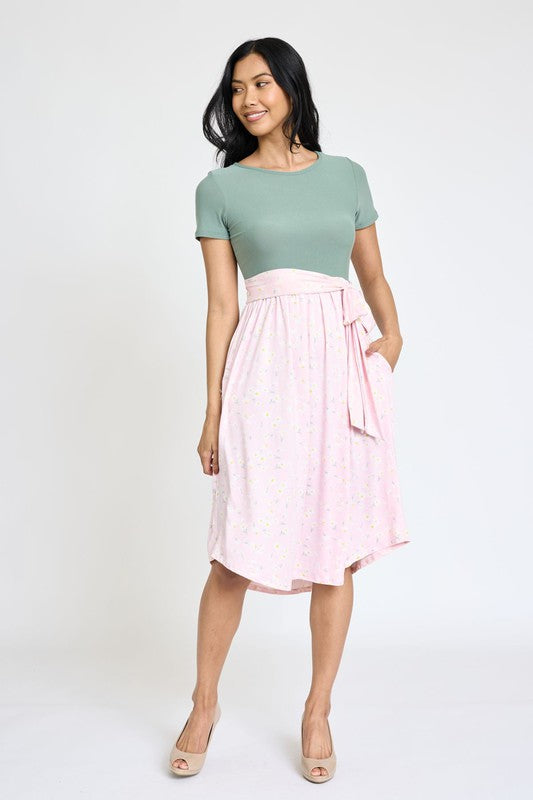 EG fashion Short Sleeve Floral Midi Dress
