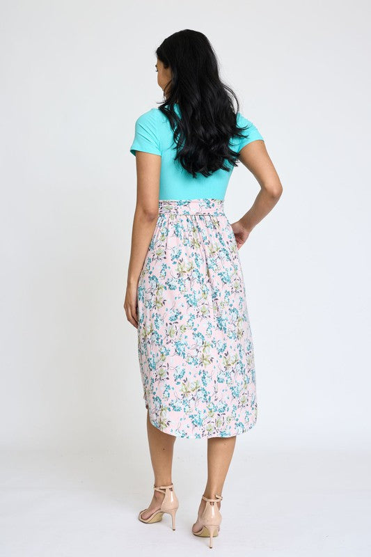 EG fashion Short Sleeve Floral Midi Dress