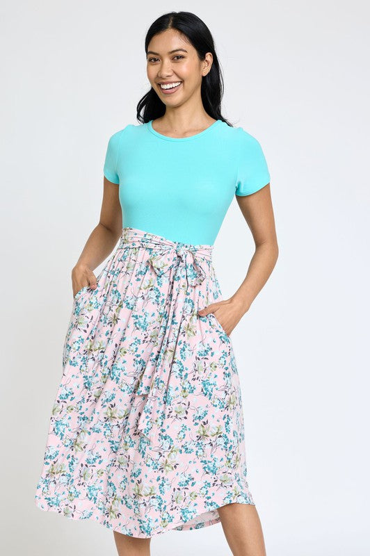 EG fashion Short Sleeve Floral Midi Dress