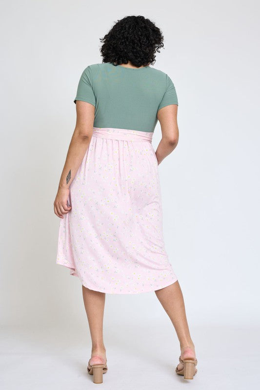 EG fashion Plus Short Sleeve Floral Midi Dress