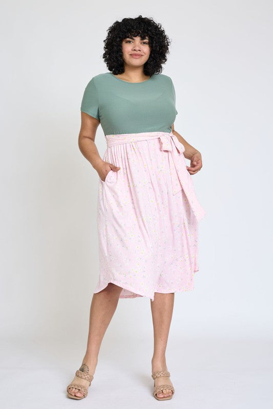 EG fashion Plus Short Sleeve Floral Midi Dress