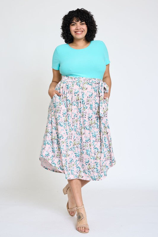 EG fashion Plus Short Sleeve Floral Midi Dress