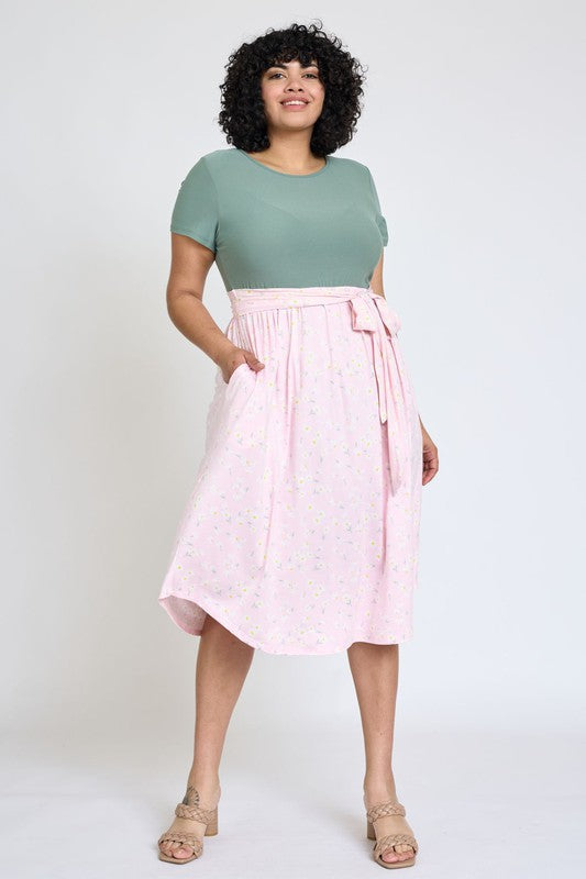 EG fashion Plus Short Sleeve Floral Midi Dress