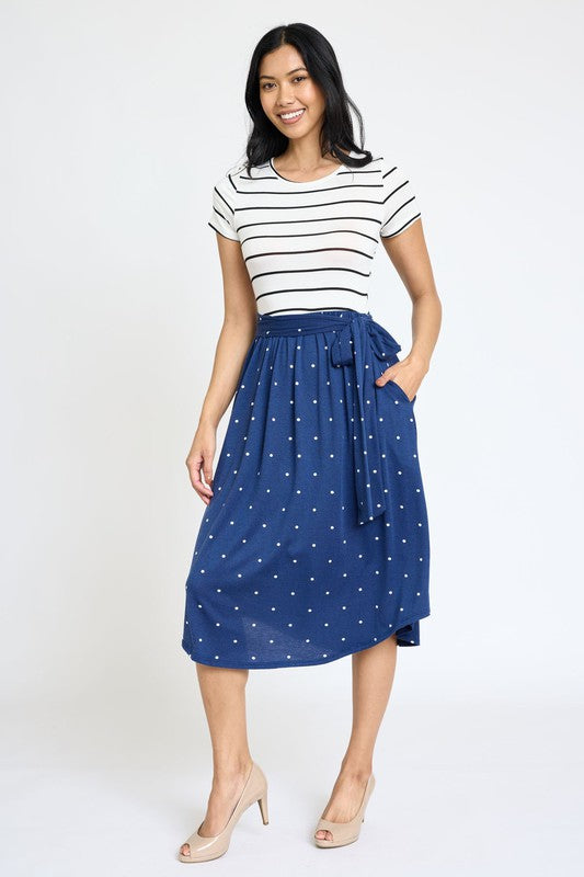 EG fashion Short Sleeve Sash Midi Dress