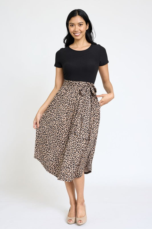 EG fashion Short Sleeve Sash Midi Dress