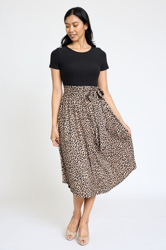EG fashion Short Sleeve Sash Midi Dress