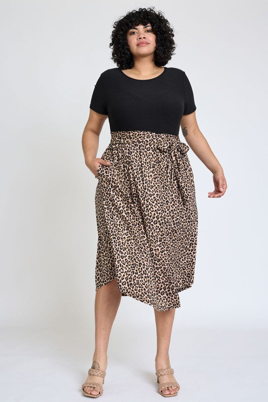 EG fashion Plus Short Sleeve Sash Midi Dress