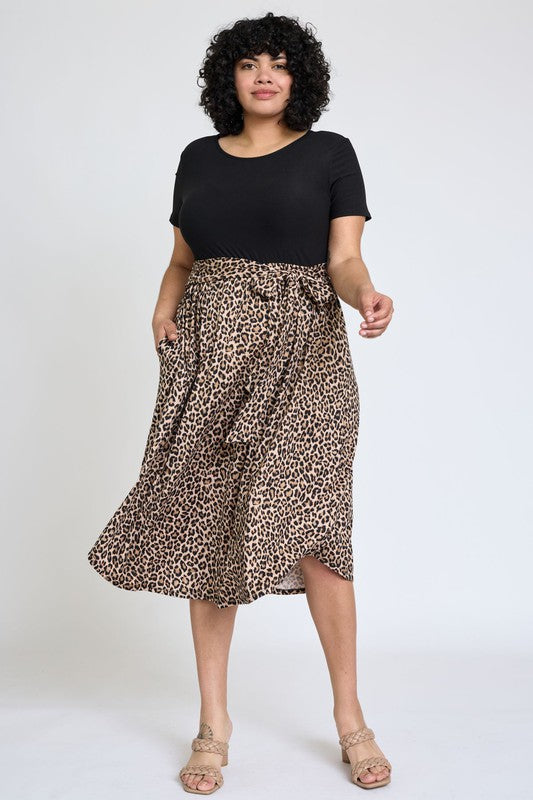 EG fashion Plus Short Sleeve Sash Midi Dress