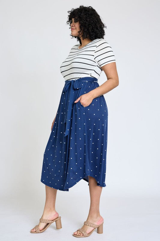 EG fashion Plus Short Sleeve Sash Midi Dress