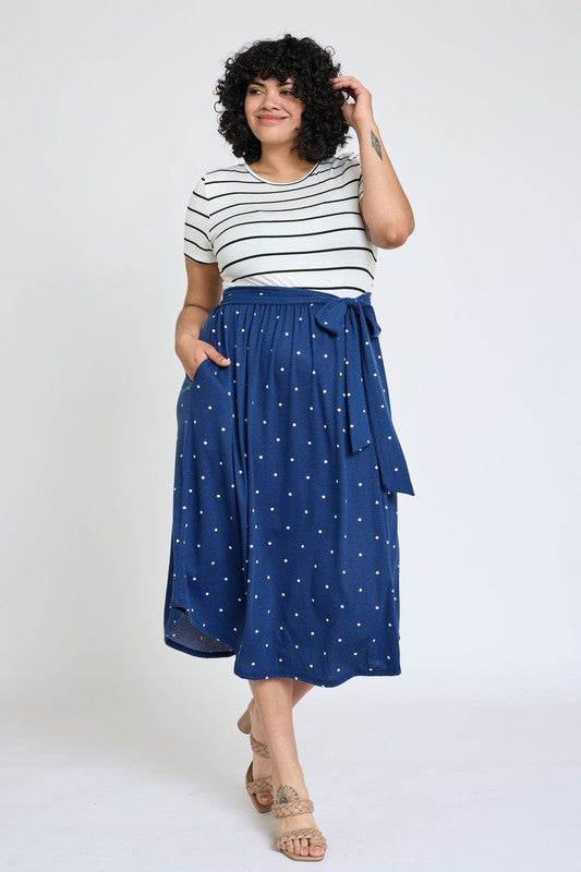 EG fashion Plus Short Sleeve Sash Midi Dress