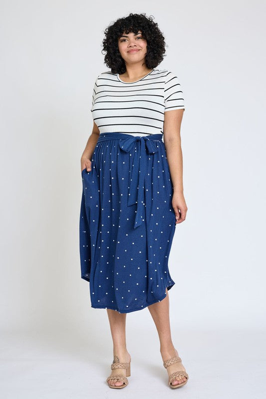 EG fashion Plus Short Sleeve Sash Midi Dress