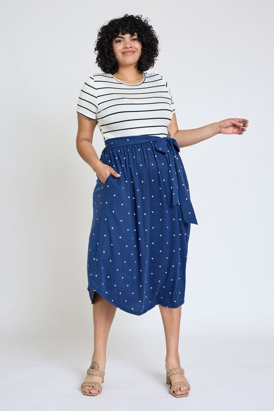 EG fashion Plus Short Sleeve Sash Midi Dress