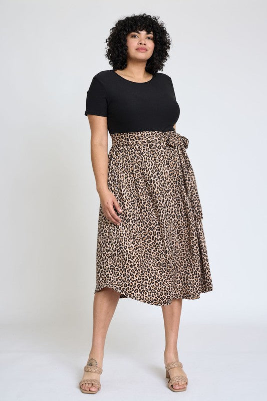 EG fashion Plus Short Sleeve Sash Midi Dress
