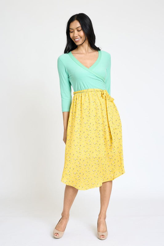 EG fashion Spring Quarter Sleeve Sash Dress