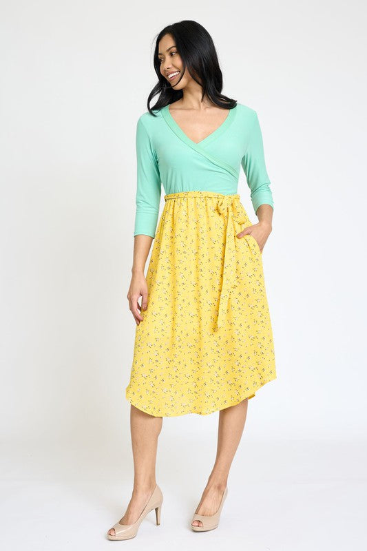 EG fashion Spring Quarter Sleeve Sash Dress