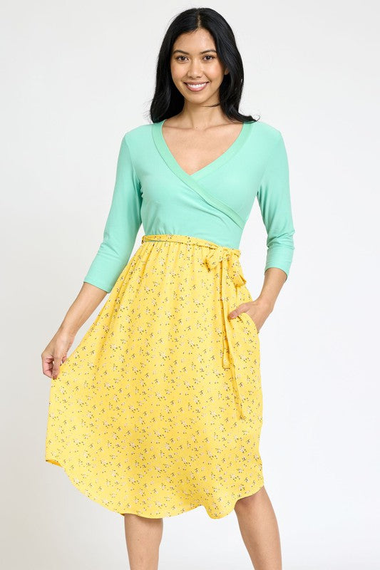 EG fashion Spring Quarter Sleeve Sash Dress